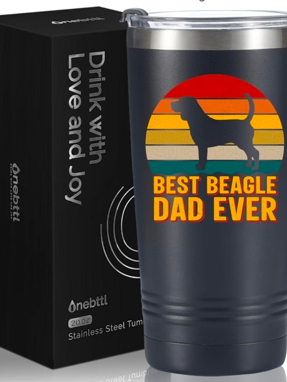 20oz Black "Best Beagle Dad Ever" Insulated Steel Travel Tumbler | NEW IN BOX |